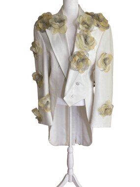 Unique White Tailcoat & Trousers Set • Embroidered Tux Costume • Wedding Costume
